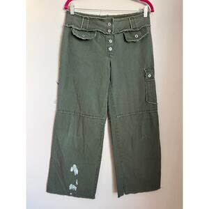 Forever 21 Green Low Rise Wide Leg Cargo Pants Y2K Utility Cotton – Size Large